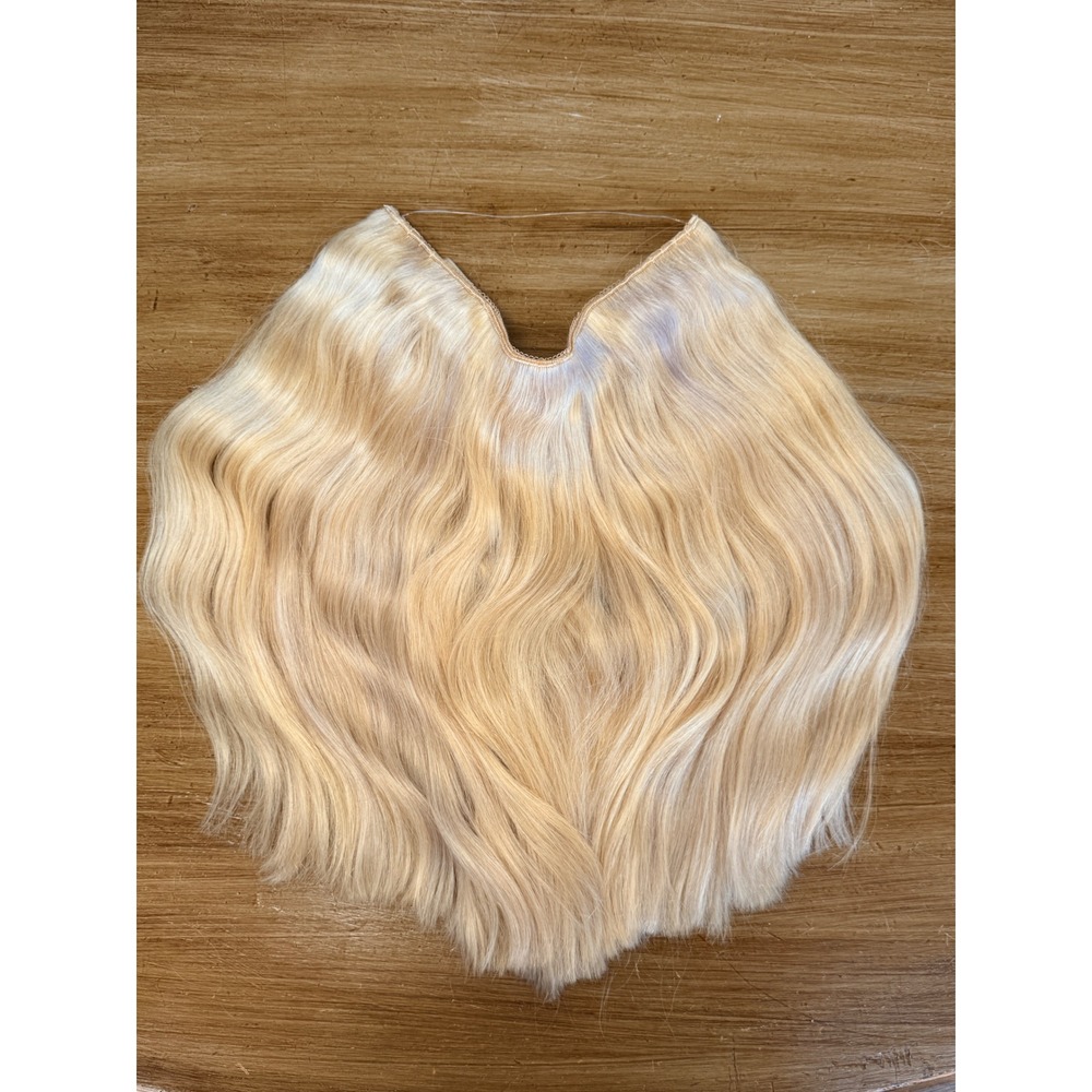 Sitting Pretty Halo Thick Hair Weave Extension Beige Blonde 613 Wavy 14in Clip